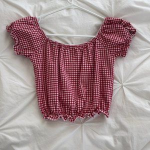 Brandy Melville Red Gingham Off the Shoulder Top